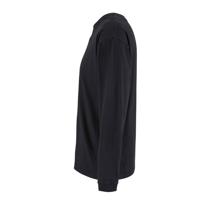 Black branded recycled oversized long sleeve t-shirt, side view