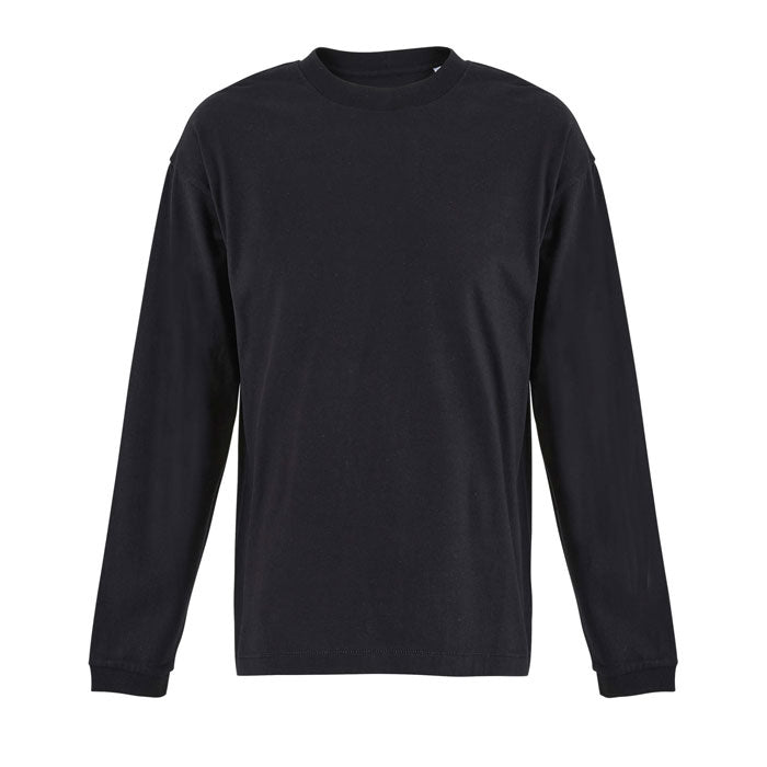 Black branded recycled oversized long sleeve t-shirt, front view
