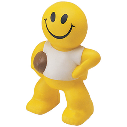 Branded Smiley Rugby Player Stress Toy