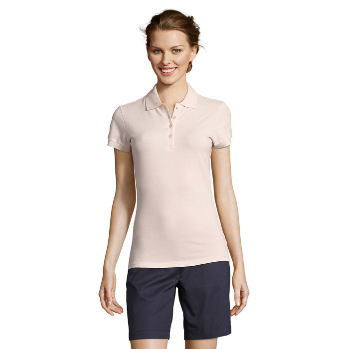 Branded Heavyweight Women's Polo Shirt in Pink