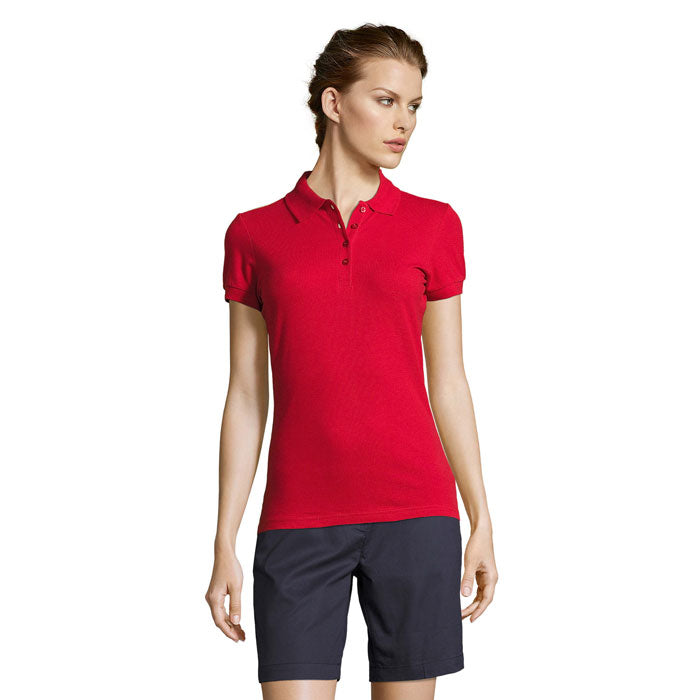 Branded Heavyweight Women's Polo Shirt in Red