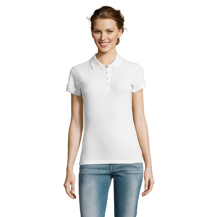 White heavyweight women's polo shirt, front view