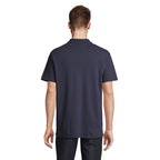Navy branded polo shirt, back view