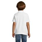 White kids polo shirt, back view