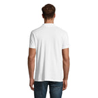 White branded polo shirt, back view