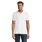 White branded polo shirt, front view