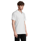 White Oeko-Tex certified men's polo shirt, side view