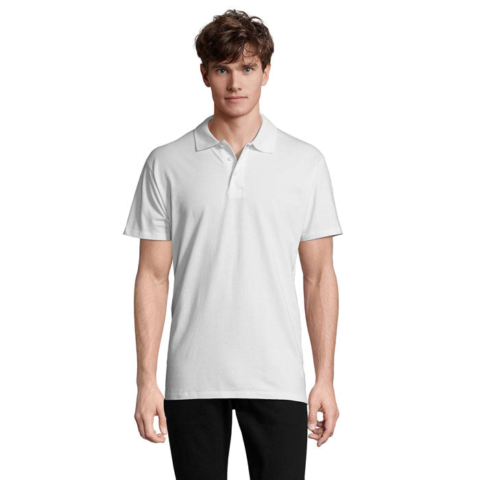White Oeko-Tex certified men's polo shirt, front view