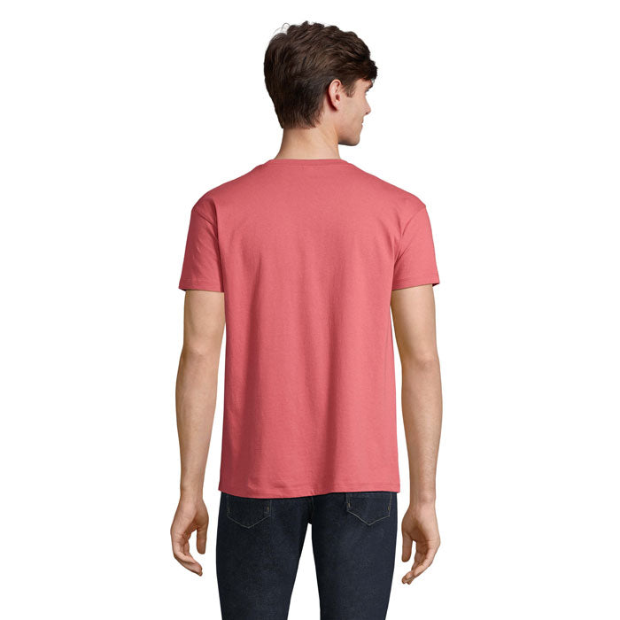 Pink branded unisex t-shirt, back view