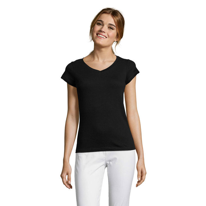 Branded Fitted V-Neck Women's T-Shirt in Black