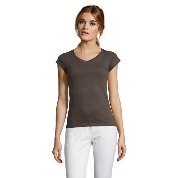 Branded Fitted V-Neck Women's T-Shirt in Grey