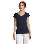 Branded Fitted V-Neck Women's T-Shirt in Blue