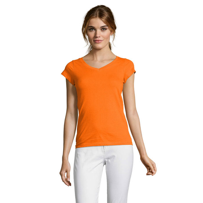 Branded Fitted V-Neck Women's T-Shirt in Orange
