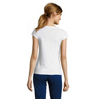White branded fitted V-neck women's t-shirt, back view