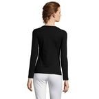 Black branded fitted long sleeve women's t-shirt, back view
