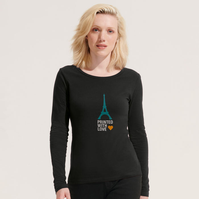 Branded Fitted Long Sleeve Women's T-Shirt in use