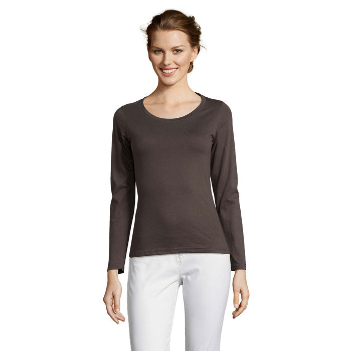 Branded Fitted Long Sleeve Women's T-Shirt in Grey