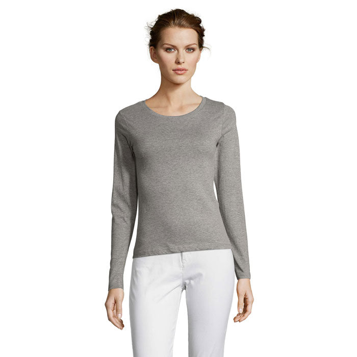 Branded Fitted Long Sleeve Women's T-Shirt in Grey