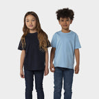 Model wearing a branded heavyweight kids t-shirt