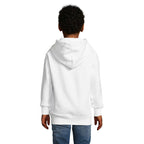 Branded kids double pocket pullover hoodie, back view
