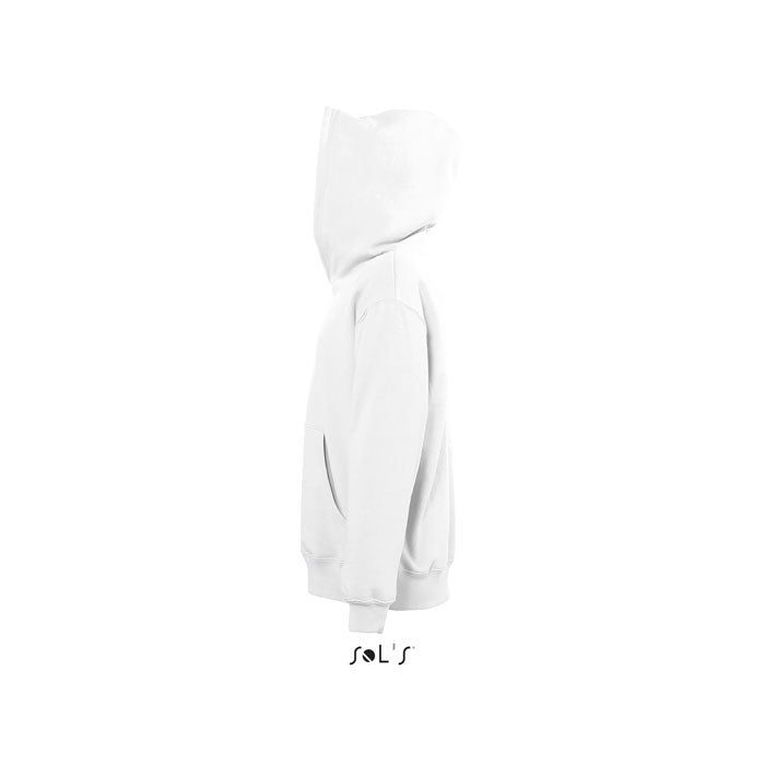 Branded kids double pocket pullover hoodie, side view