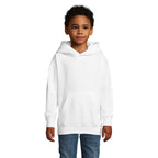 Branded kids double pocket pullover hoodie, front view