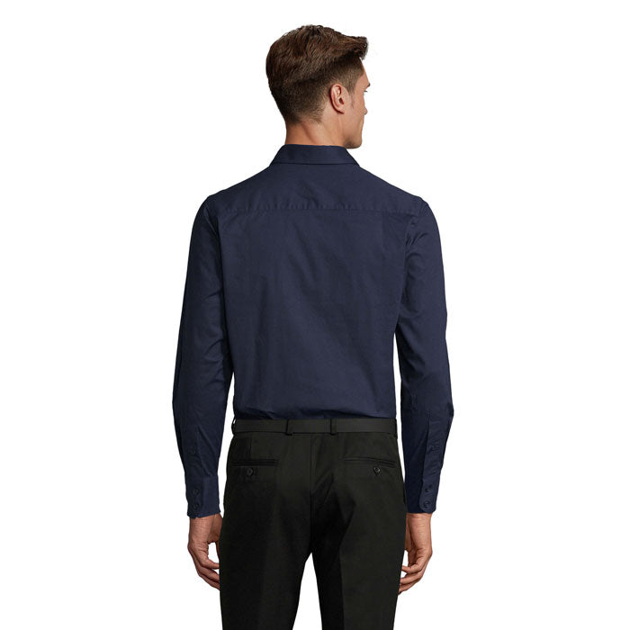 Branded men's stretch shirt, back view