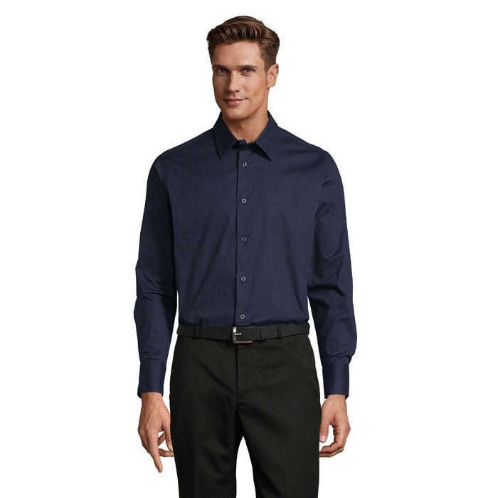Branded men's stretch shirt, front view