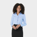Model wearing a branded women's stretch shirt