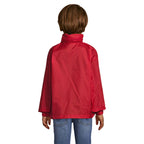 Branded kids packable windbreaker, back view