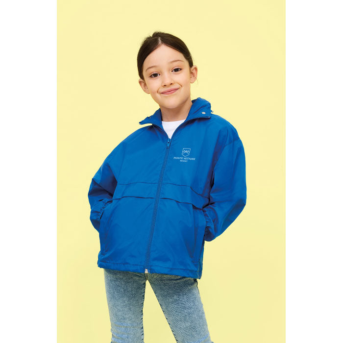 Branded Kids Packable Windbreaker in use