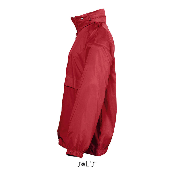 Branded kids packable windbreaker, side view