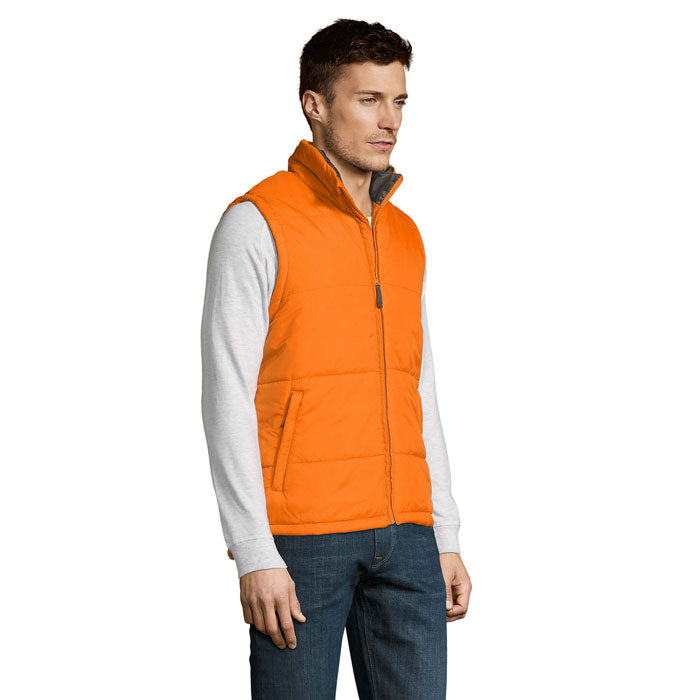 Branded quilted bodywarmer, side view