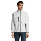 Branded men's waterproof zip-through jacket, front view
