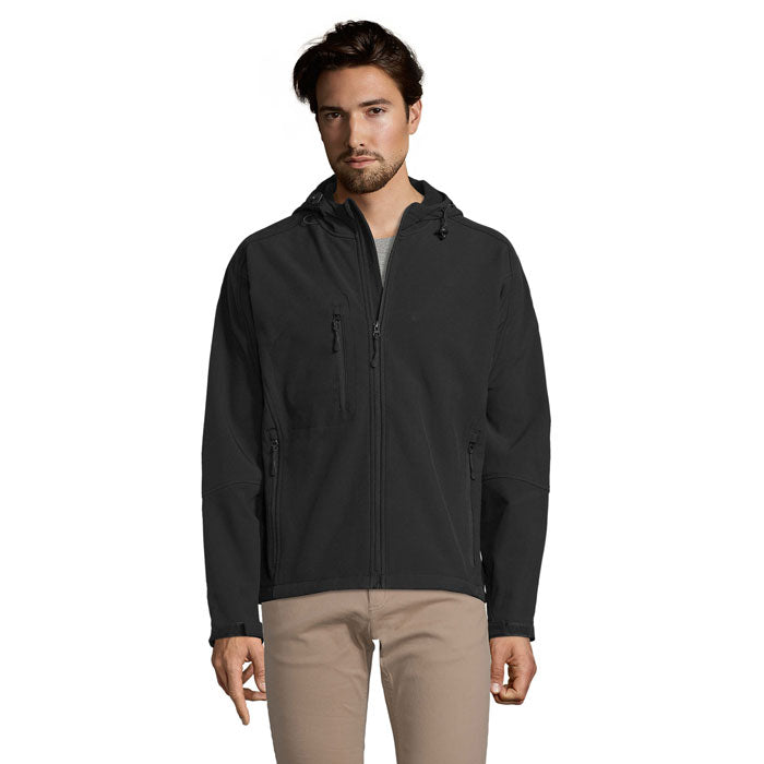 Branded Men's Waterproof Softshell Jacket in Black