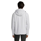 Branded men's waterproof softshell jacket, back view