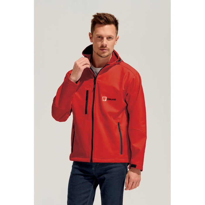 Branded Men's Waterproof Softshell Jacket in use