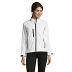 Branded women's waterproof zip-through jacket, front view