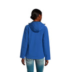 Branded women's waterproof softshell jacket, back view
