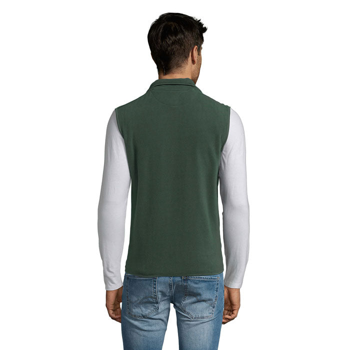 Branded fleece gilet, back view