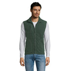 Branded fleece gilet, front view
