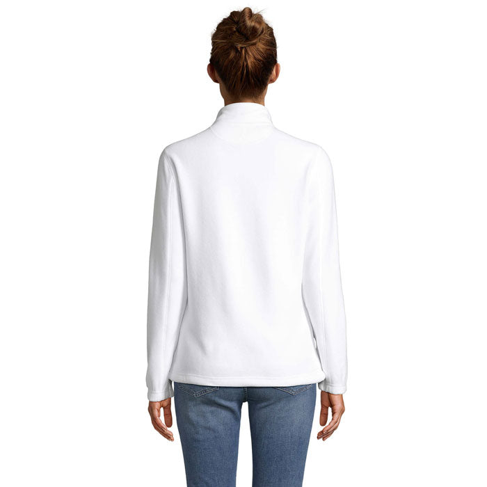Branded women's zipped fleece jacket, back view