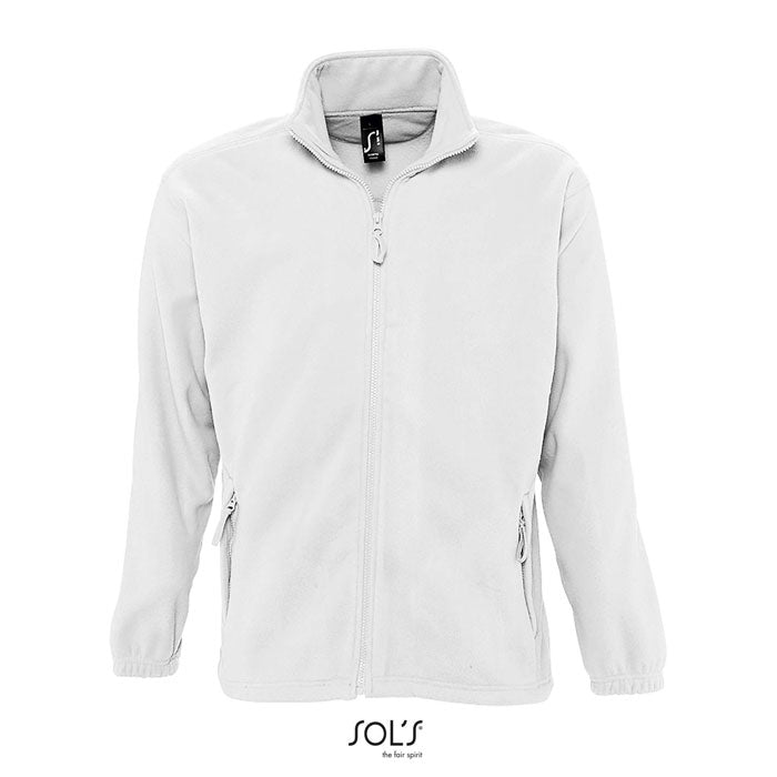 Branded men's zipped fleece jacket, front view