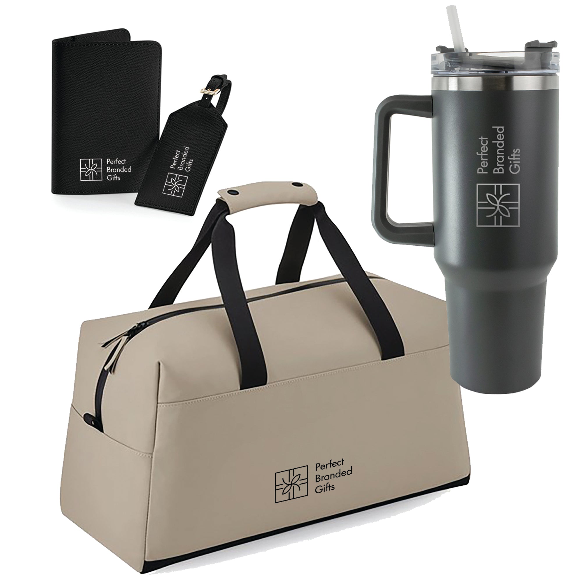 Branded Luxury Travel Gift Set with Weekend Bag & Tumbler