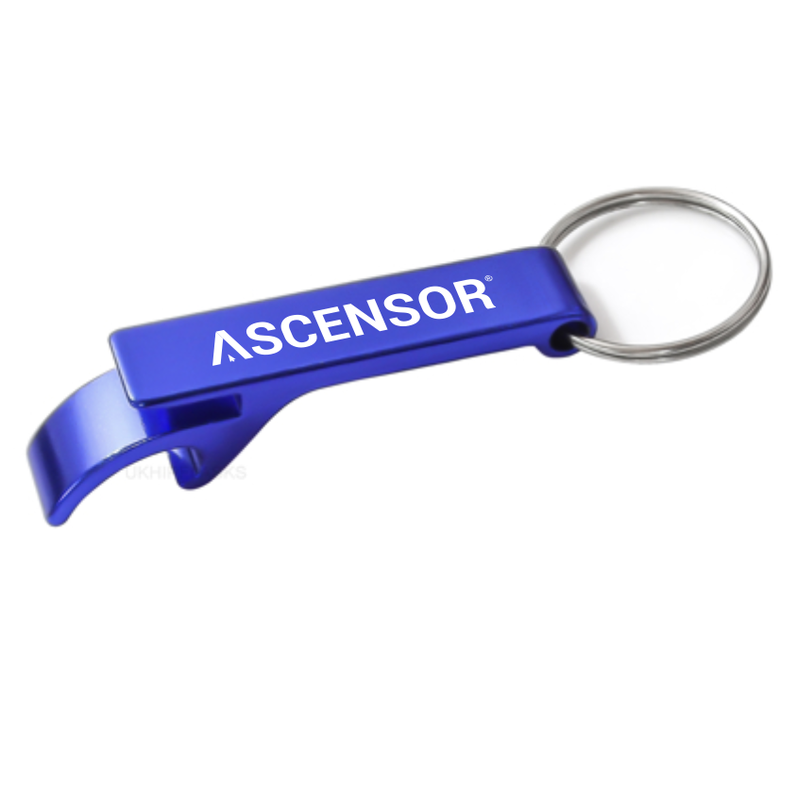 Branded Blue Metal Bottle Opener Keyring